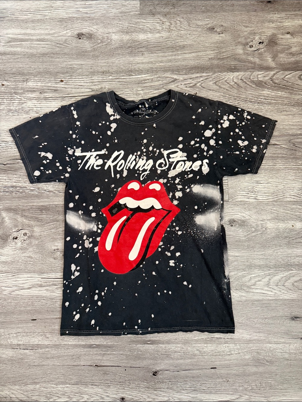 The Rolling Stones Black Tee with Red Tongue Graphic